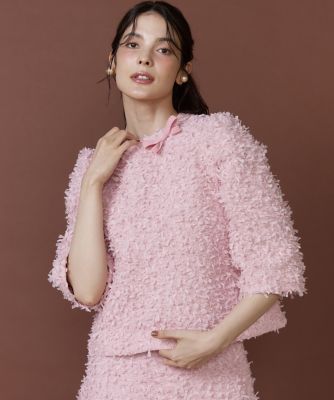 ルミニョン ツイード トップス ピンク フリンジツィードブラウス｜多色ピンクと白が重なる、奥行きある最旬