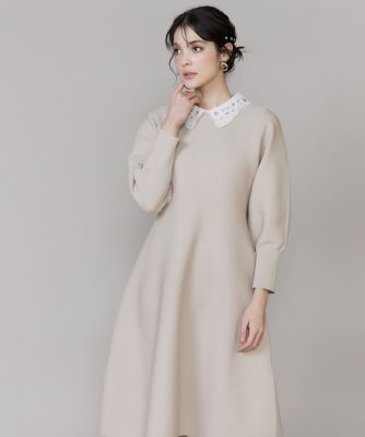 ＜Maglie le cassetto L (Women/大きいサイズ)＞《大きいサイズ》衿レースニットワンピース《Ｍ　Ｍａｇｌｉｅ　ｌｅ　ｃａｓｓｅｔｔｏ》（５１６１１７２５０３）