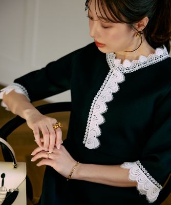 大きいサイズ》愛されクラシカル“Lace”ニットワンピース《M