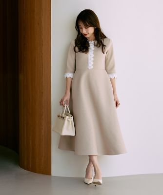 大きいサイズ》愛されクラシカル“Lace”ニットワンピース《M