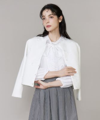 ＜Maglie le cassetto L (Women/大きいサイズ)＞《大きいサイズ》サテンリボンニットジャケット（５１６１１７４８０７）