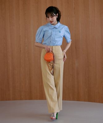 MARNI フリルブラウス シャツ ロゴ刺繍【38】2WAYカラー 大きいサイズ》華やかフリルカラーロゴ刺繍ブラウス《M Maglie
