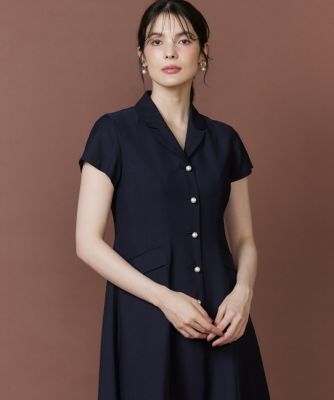 【美品✨】グッチ　ワンピース　パールボタン　ソーホー　フリル　リボン　近年　濃紺 パールボタンワンピース｜すっきり細見えウエストと贅沢フレアの存在感