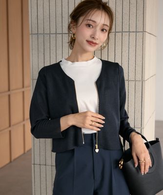 【美品】自由区　シアーシャイニージャケット　24970円 大きいサイズ》品ありモードなシアーニットジャケット《M