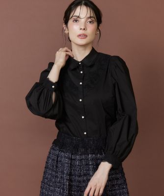 ballsey レースブラウス36とフレアスカート34 ネイビー 大きいサイズ》上品レースブラウス｜繊細なレースが魅せる大人の