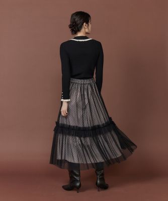 【美品】ドットチュールフリルスカート ドットチュールフリルスカート｜総ゴムの快適さで叶う大人の洗練ドレス
