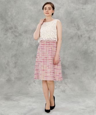 ＜Maglie le cassetto  (Women)＞《Ｍ　Ｍａｇｌｉｅ　ｌｅ　ｃａｓｓｅｔｔｏ》レイヤードデザインツイードワンピース（５１９４１２１２０４）