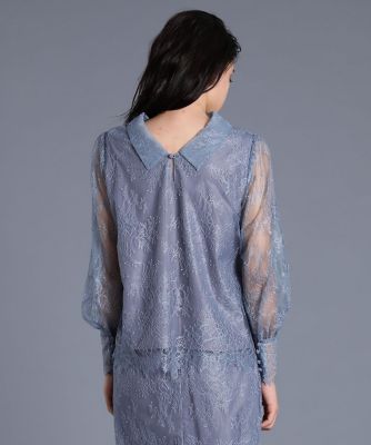 《Ｍａｇｌｉｅ　Ｗｈｉｔｅ》ロールネックレースブラウス（５１９４１８２３０９）