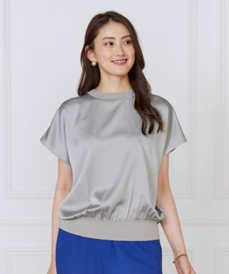 7-IDconcept.(Women)/セブンアイディコンセプト 《大きいサイズ》シルキーライクフレンチスリーブニットプルオーバー(6953170807) 12ライトグレー トップス【三越伊勢丹/公式】