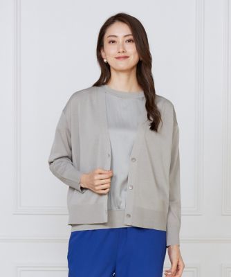 7-IDconcept.(Women)/セブンアイディコンセプト 《大きいサイズ》シルキーライクVネックニットカーディガン(6953178808) 12ライトグレー トップス【三越伊勢丹/公式】