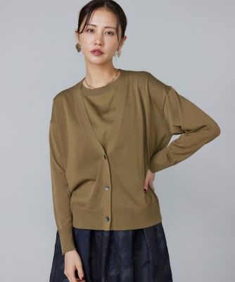 7-IDconcept.(Women)/セブンアイディコンセプト 《大きいサイズ》シルキーライクVネックニットカーディガン(6953178808) 53カーキ トップス【三越伊勢丹/公式】