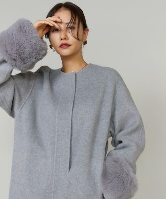 ＜7-IDconcept.(Women)＞《４５ｔｈ限定企画》ファー付きクルーネックリバーコート（６９５４１１１０３７）