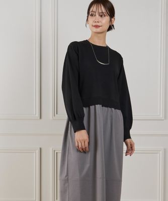 ＜7-IDconcept.(Women)＞異素材コンビネーションワンピース（６９５４１７２０２４）