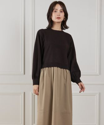 大きいサイズ》異素材コンビネーションワンピース