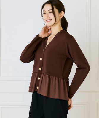 7-IDconcept.(Women)/セブンアイディコンセプト 異素材フリルミラノリブカーディガン(6954178010) 40チャイロ トップス【三越伊勢丹/公式】