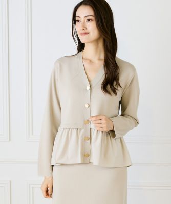 7-IDconcept.(Women)/セブンアイディコンセプト 異素材フリルミラノリブカーディガン(6954178010) 42ベージュ トップス【三越伊勢丹/公式】