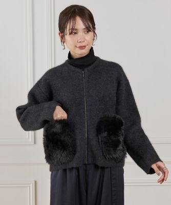 ＜7-IDconcept.(Women)＞《４５ｔｈ限定企画》フェイクファーポケット　ラクーン　ニットブルゾン（６９５４１７８９１４）