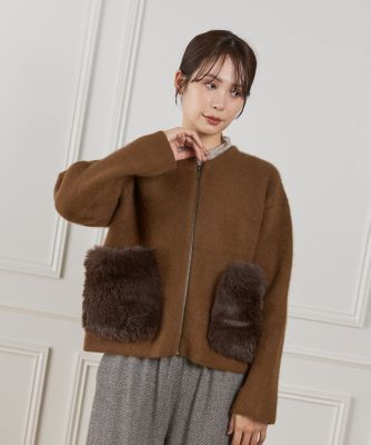 45th限定企画》フェイクファーポケット ラクーン ニットブルゾン