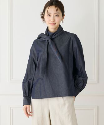 ＜7-IDconcept.(Women)＞《大きいサイズ》ハイネックボウタイ付きブラウス　（６９６１１８２８１０）