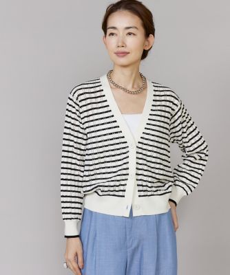 ＜7-IDconcept.(Women)＞《大きいサイズ》透かし柄リブクルーＶネックカーディガン（６９６２１７８８１０）