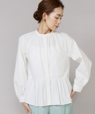 ＜7-IDconcept.(Women)＞ストライプバンドカラーペプラムブラウス（６９６２１８２０１４）