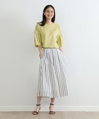 《大きいサイズ》ストライプタックギャザースカート（７０３２１５２８４２）