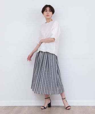 《大きいサイズ》ストライプタックギャザースカート（７０３２１５２８４２）