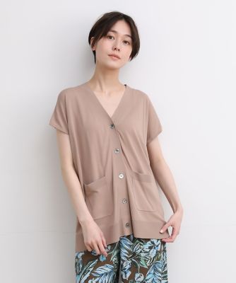 【SALE】《大きいサイズ》Vネックフレンチスリーブジレ モカチャ トップス