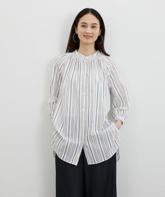 ＜7-IDconcept.(Women)＞スタンドカラーチュニックストライプブラウス（７０３２１８１０４８）