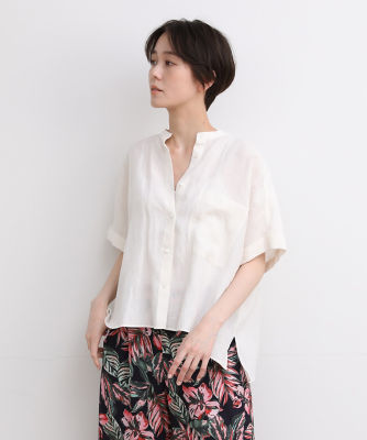 ＜7-IDconcept.(Women)＞バンドカラーワイドシルエットリネンシャツ（７０３２１８２０２１）