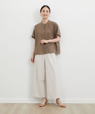 バンドカラーワイドシルエットリネンシャツ（７０３２１８２０２１）
