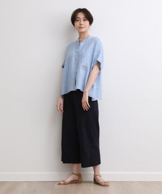 バンドカラーワイドシルエットリネンシャツ（７０３２１８２０２１）