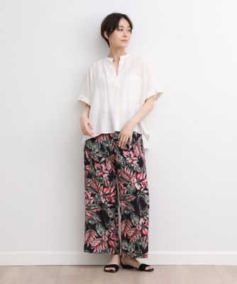 バンドカラーワイドシルエットリネンシャツ（７０３２１８２０２１）