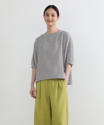 ＜7-IDconcept.(Women)＞《大きいサイズ》ボートネックサッカーストライプブラウス（７０３２１８２８１１）
