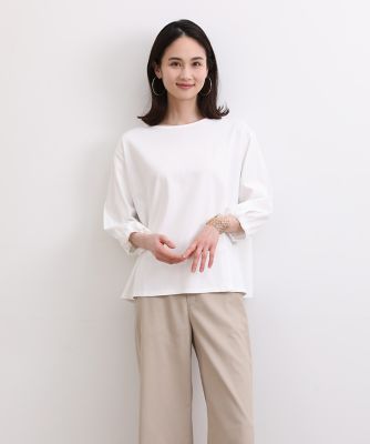 ＜7-IDconcept.(Women)＞ギャザースリーブカットソー《ＳＵＰＥＲ　ＣＯＯＬ　ＴＯＵＣＨ　ＣＯＴＴＯＮ》（７０３２１９００１４）