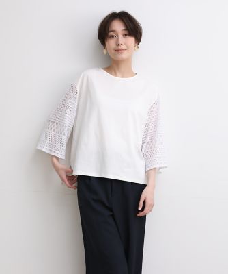 ＜7-IDconcept.(Women)＞袖レースドッキングカットソー（７０３２１９００２５）