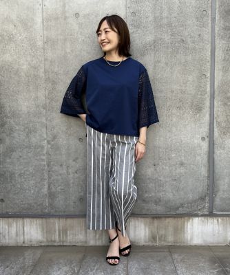 《大きいサイズ》袖レースドッキングカットソー（７０３２１９０８２５）
