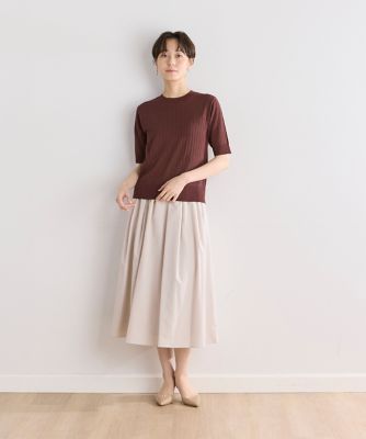 《大きいサイズ》　コットンライクタックギャザースカート（７０４２１５２８１４）