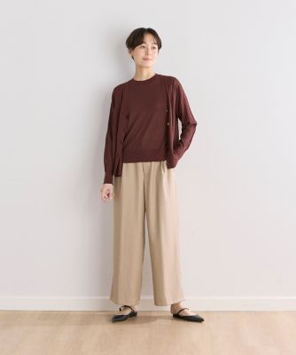《大きいサイズ》麻調ワンタックストレートパンツ（７０４２１６１８２６）