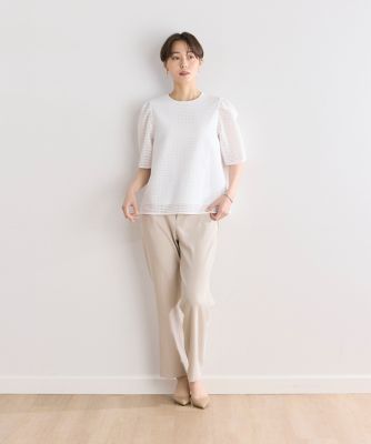 《大きいサイズ》ダブルサテンノータックストレートパンツ（７０４２１６１８５５）