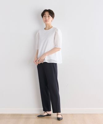 《大きいサイズ》ダブルサテンノータックストレートパンツ（７０４２１６１８５５）