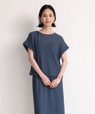 ＜7-IDconcept.(Women)＞シアーサッカーＴブラウス（７０４２１８２０６１）