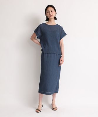 《大きいサイズ》シアーサッカーＴブラウス　（７０４２１８２８６１）