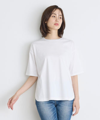 ＜7-IDconcept.(Women)＞《大きいサイズ》ラウンドヘムＴシャツ《ＳＵＰＥＲ　ＣＯＯＬ　ＴＯＵＣＨ　ＣＯＴＴＯＮ》（７０４２１９０８２６）