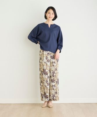 リーフプリントワンタックストレートパンツ（７０４３１６１０１８）