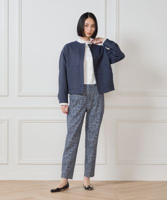 ノーカラーブルゾン　かなた sama サイズ 〕 波柄Wキルト ノーカラーブルゾン （ブルゾン）｜COMME