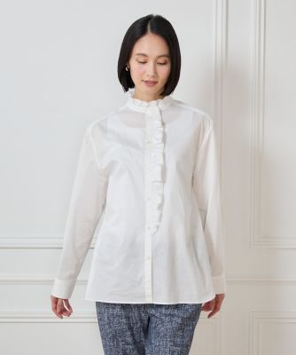 春SALE 上質ギマ擬麻コットン 花びらフリル シャツ ブラウス