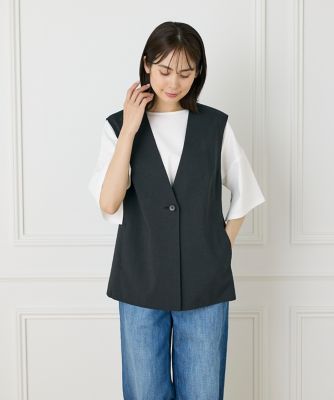 《大きいサイズ》リネン混カラーレスジレ（７０５２１４１８３２）