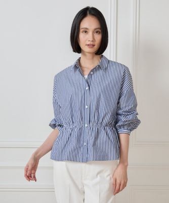 ＜7-IDconcept.(Women)＞ウエストシャーリング　ストライプブラウス（７０５２１８２０２１）