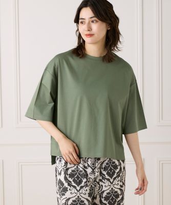 【SALE】7-IDconcept.(Women)/セブンアイディコンセプト 《大きいサイズ》五分袖Tシャツ《接触冷感》(7052190810) 52モスグリーン トップス【三越伊勢丹/公式】